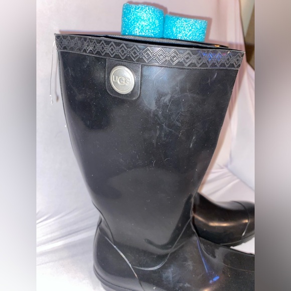 New Women's UGG SIENNA RAIN BOOTS shinny black with flaw - Picture 4 of 8